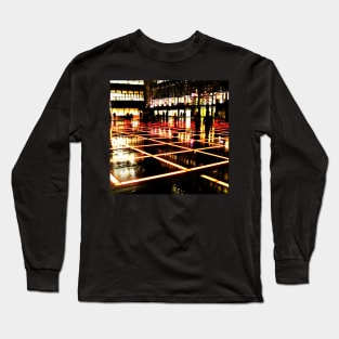 Finsbury Avenue Square, London, at night - surreal city photo in red and orange Long Sleeve T-Shirt